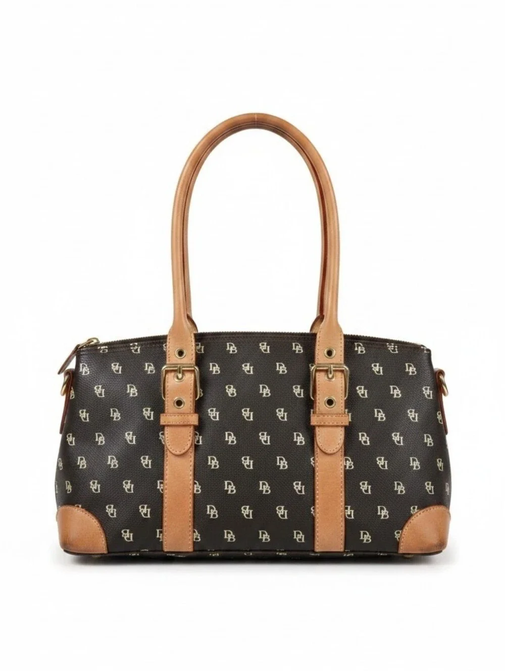 Dooney & Bourke Brown & Gold Monogram Satchel Handbag